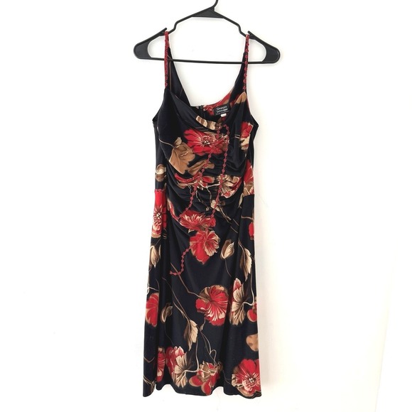 Georges Levesque Dresses & Skirts - Vintage Y2K Midi Dress Fairy Grunge Whimsigoth‎ Black Red Cowl Neck Rosette M